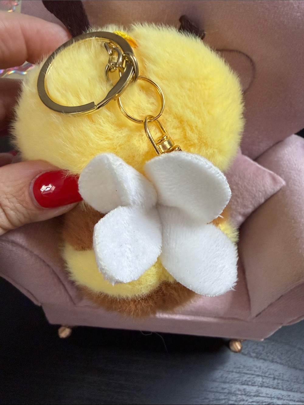 Plush Bee Keychain Bag Charm - Yellow & Brown - Picture 3 of 3